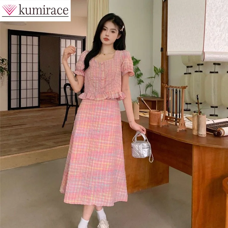 Large Size Temperament Small Champagne Skirt Set, French Pink Half Skirt, Women's Summer Fashion Two-piece Set Skirt Sets бандана buff coolnet uv deri pink us one size 131370 538 10 00