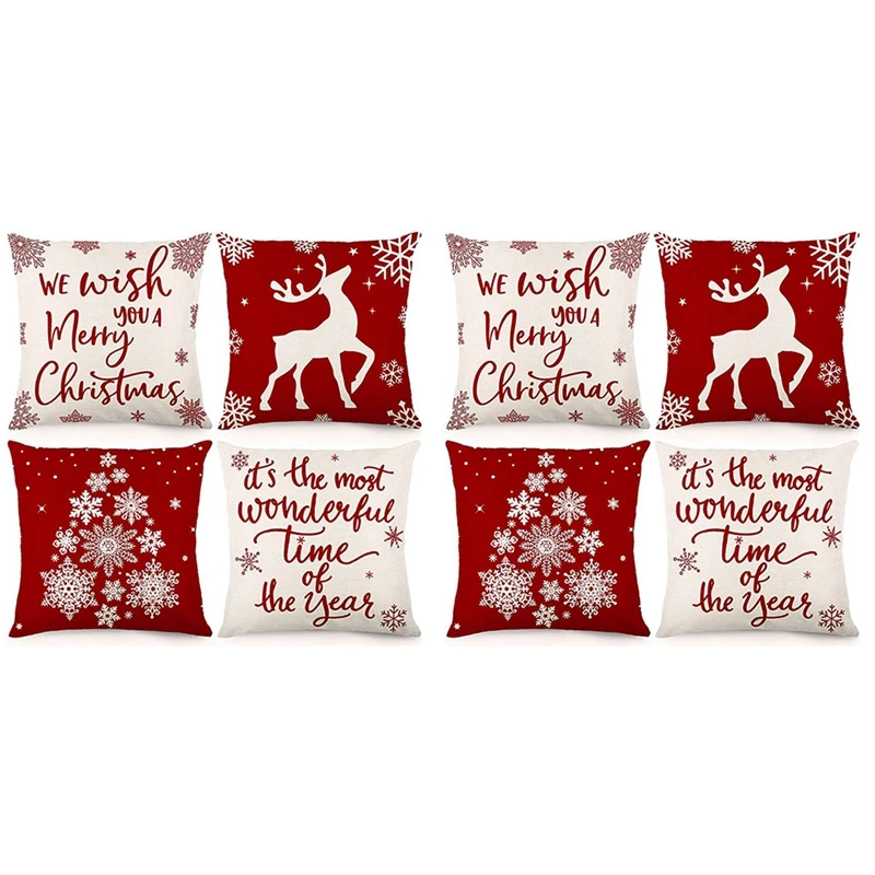 

Christmas Pillow Covers 18X18 Set Of 8 Christmas Decorations Farmhouse Throw Pillowcase Cushion Case For Home Decor