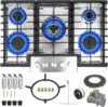 30 Inch Gas Cooktop, Gas Stove Top with 5 High Efficiency Burners, Bulit-in Gas Countertop in Stainless Steel for kitchen 1