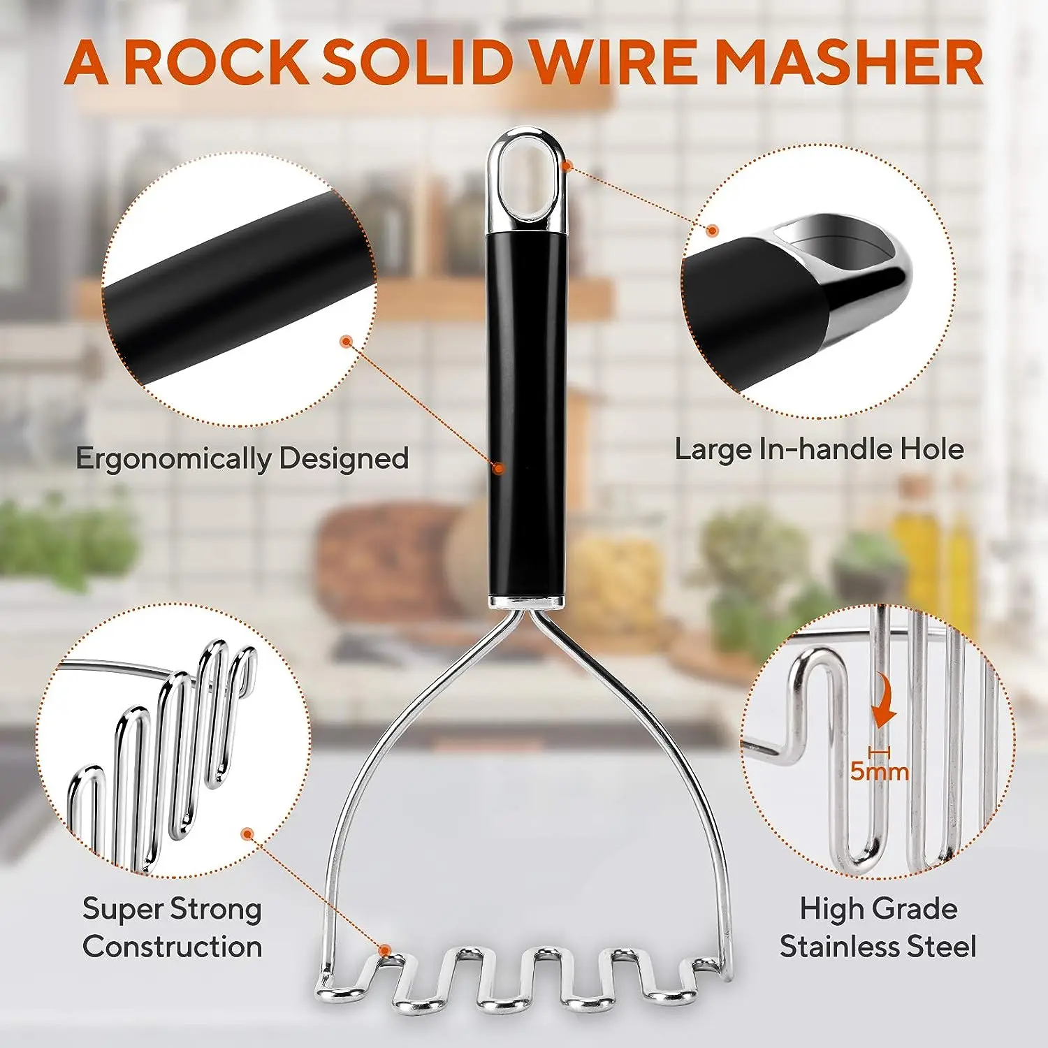 Stainless Steel, Heavy Duty Mashed Potatoes Masher, Best Masher