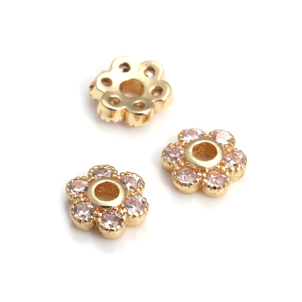 10 Uds. De latón y circonita de Color dorado de 18K, tapas de cuentas de flores, joyería, pendientes, suministros para hacer cuentas, accesorios Diy - details 20