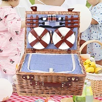 4 Person Insulated Picnic Basket Set Wicker Basket with Picnic Ware Set for Fruits Beverages Storage Camping Outdoor 1
