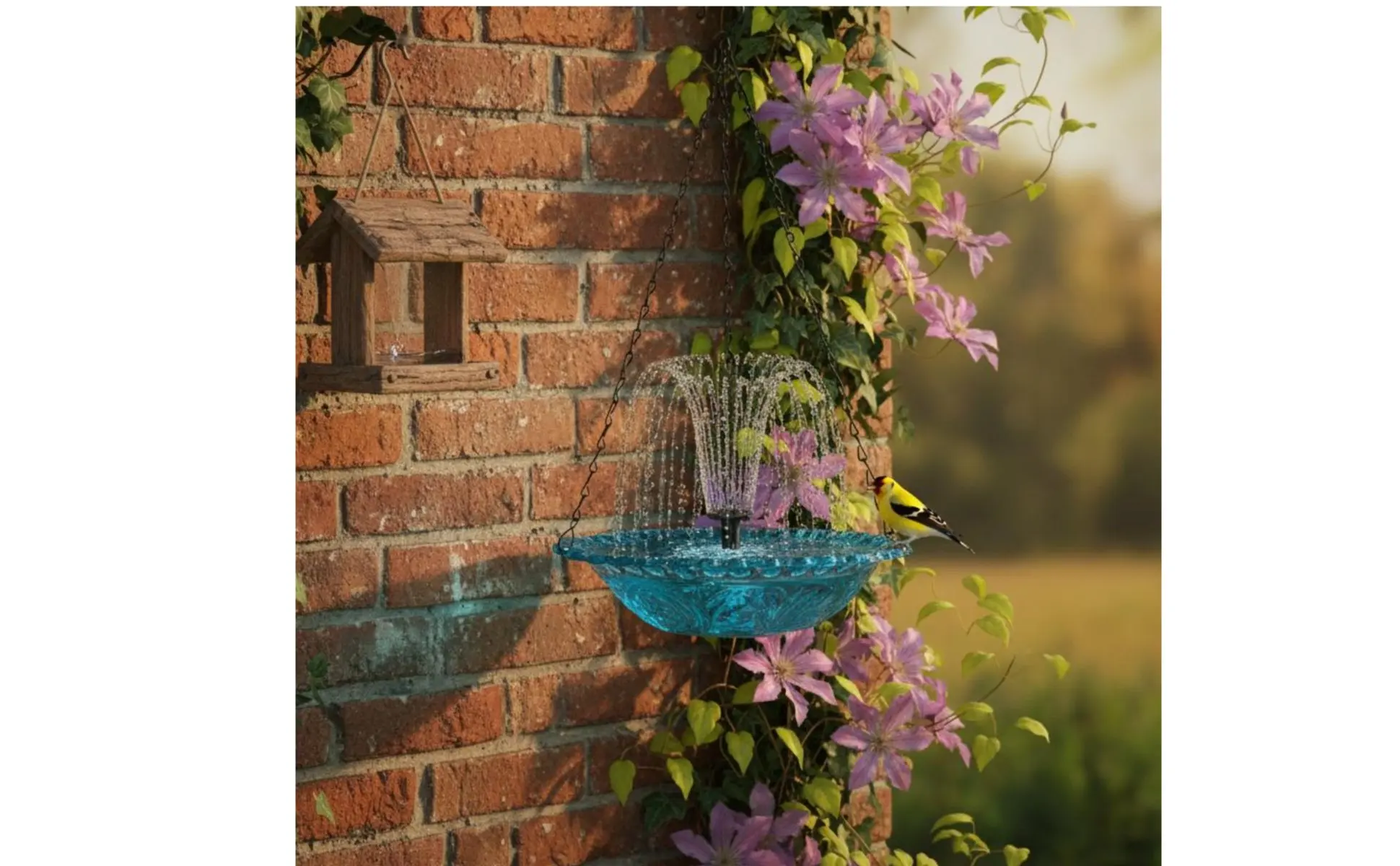 Hanging Solar Avian Bath Decorative Feature Solar Powered Hanging Water Feature Garden Decoration for Yard, Patio