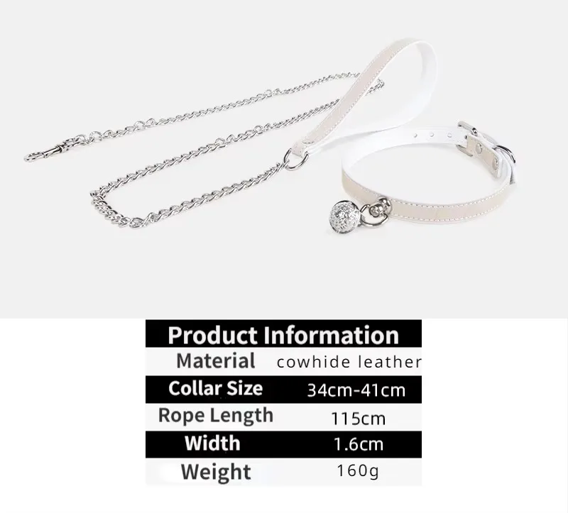 Bdsm Collar With Chain Genuine Leather Choker For Couples_voghion.com