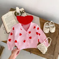 Autumn New 0-3-Year-Old Baby Girl Baby Clothing Pink Heart-Shaped Large V-Neck Knitted Jacket Cardigan Cute Sweater 2