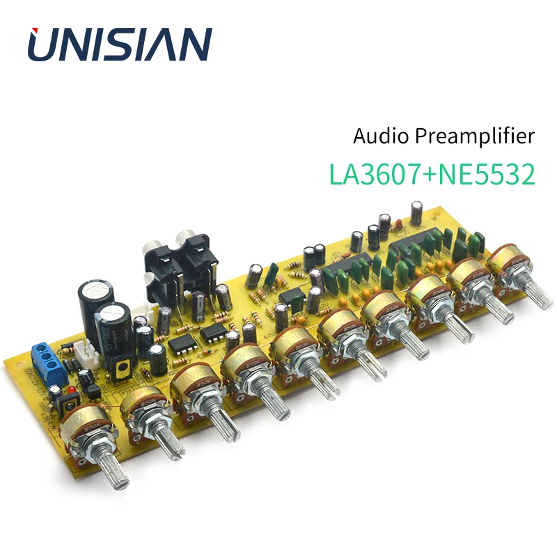 UNISIAN Audio Equalizer Board LA3607 NE5532 EQ Preamplifier With Treble Bass Midrange Equalization 10 Road Tone Control For AMP