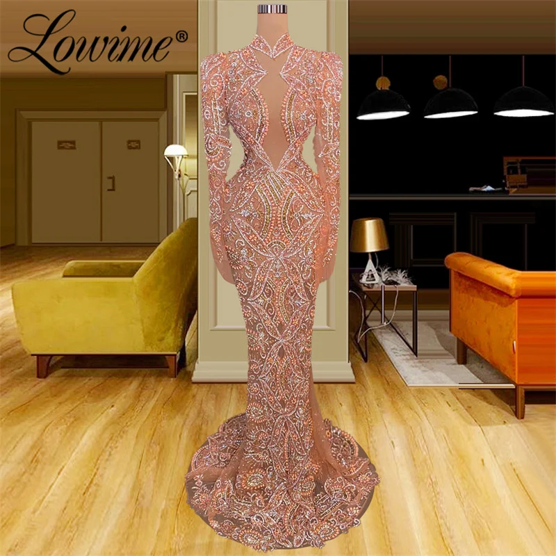 

Luxury Beading Crystals Party Dresses Long Sleeves Formal Evening Dress For Women 2023 Customized Arabic Dubai Robes De Soirée
