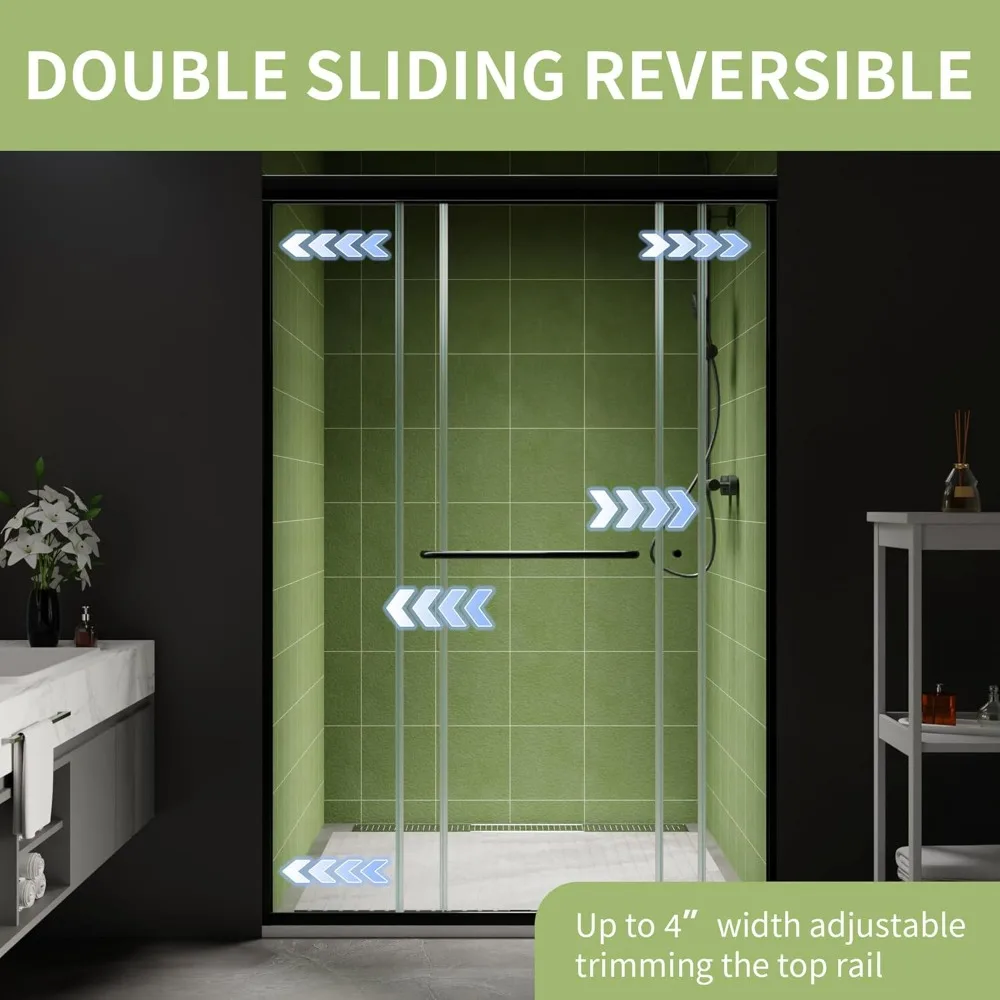 44-48 in.W X70 in.H Frameless Sliding Shower Door, Sliding Shower Door with 1/4" (6mm) Clear Tempered Glass, Matte Black Finish 2