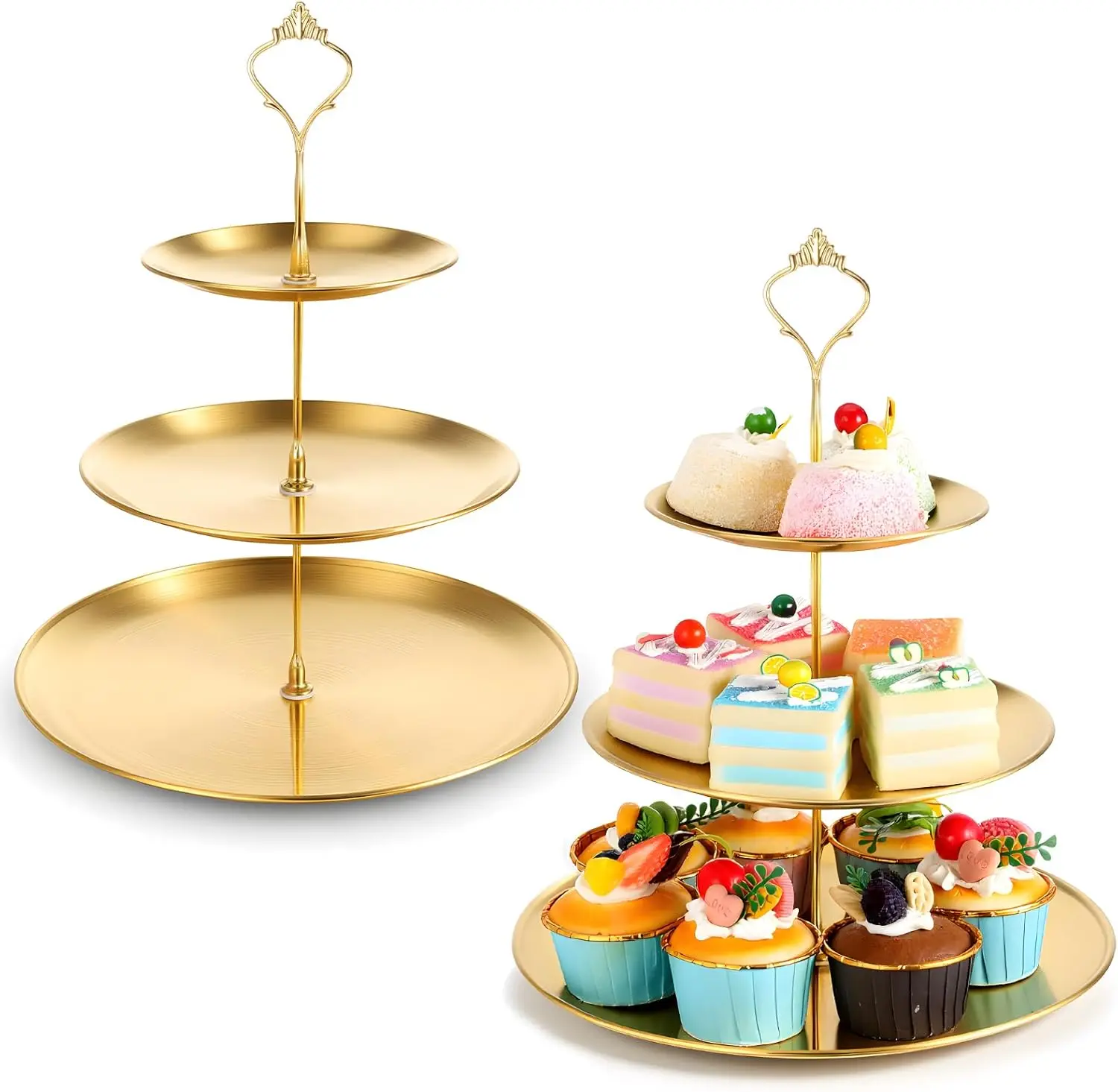 Wedding Gold 3-Tier Cake Stand - Luxury Dessert Display Rack for Bridal Shower Birthday Festival Celebration