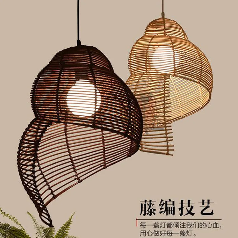 

Southeast Asia Bamboo Pendant Lamp Sea Snail Shape Wicker rattan lamp LED Lights home decor Fixtures Chinese Parlor Study Room