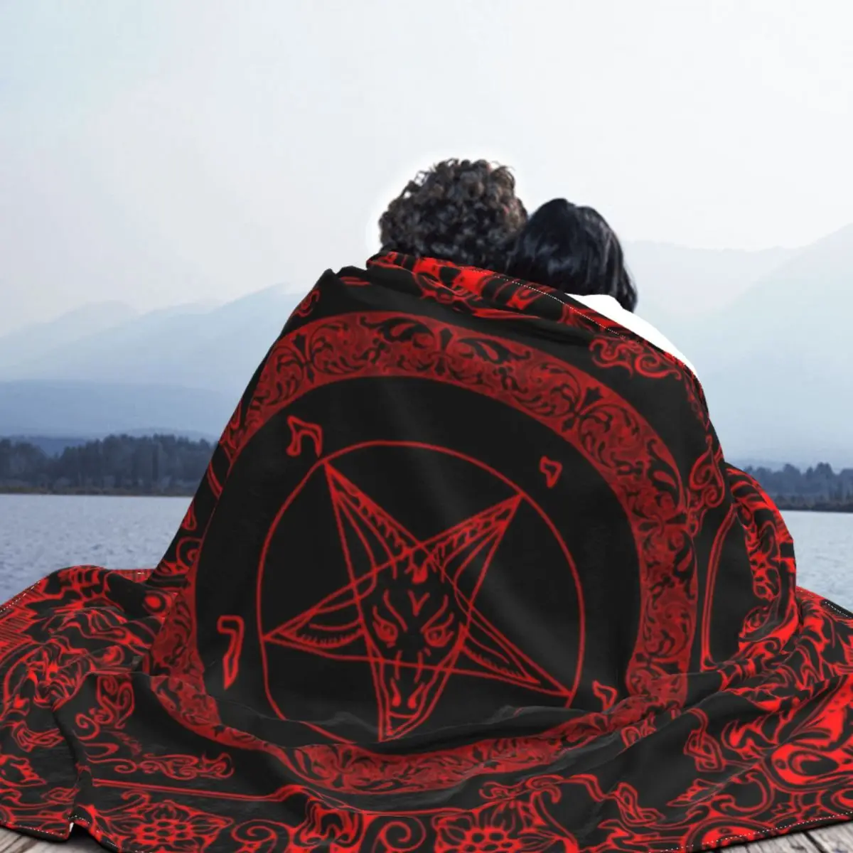 Pentagram, Satanic Sherpa Fleece Throw Blanket, Occult & Gothic