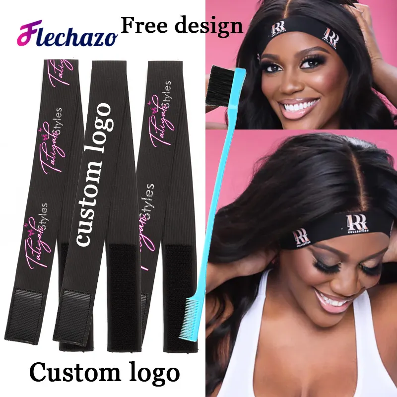 Melt Band Customized Own Logo Name Adjustable Edge Elastic Band for Wigs Lace Melting Band Black 2.5 3 3.5Cm Hair Accossories