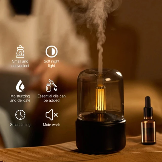 Candlelight Aroma Diffuser Portable 120ml Electric USB Air Humidifier Essential Oil Cool Mist Maker Fogger with LED Night Light 2