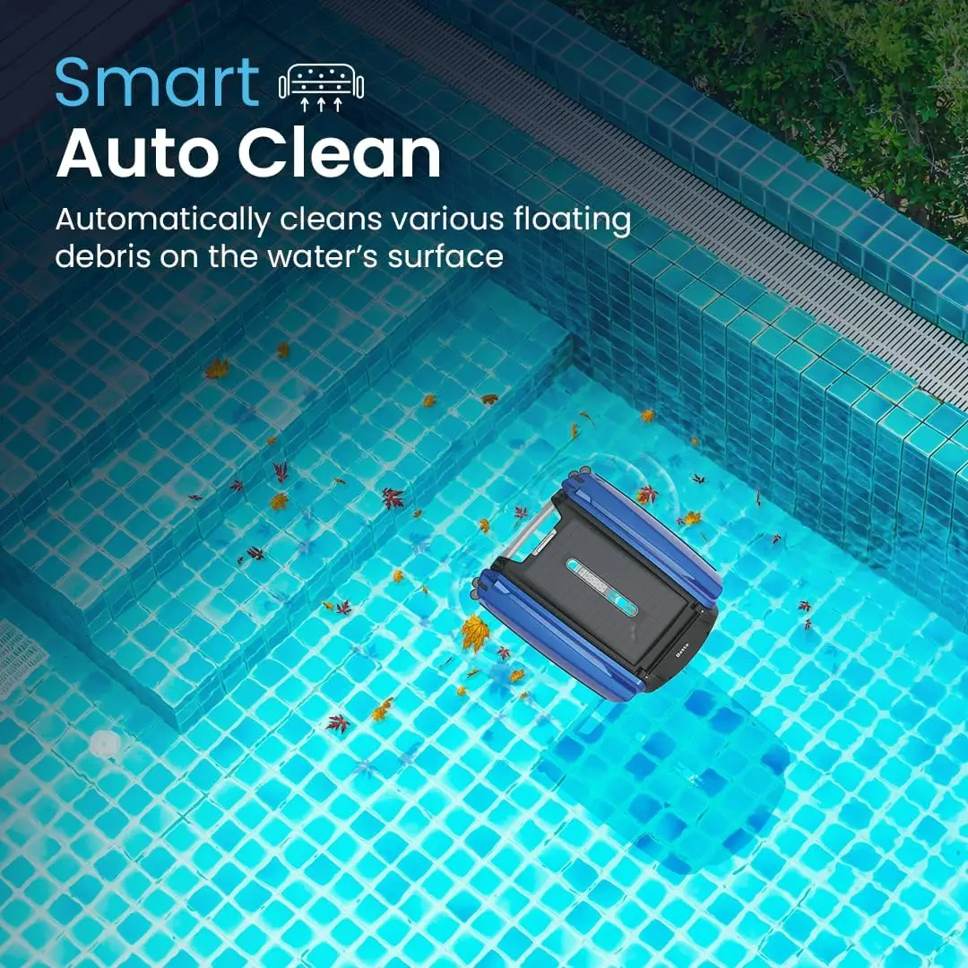 Solar Powered Automatic Robotic Pool Surface Skimmer Cleaner with 30-Hour Continuous Cleaning Battery Power and Re-