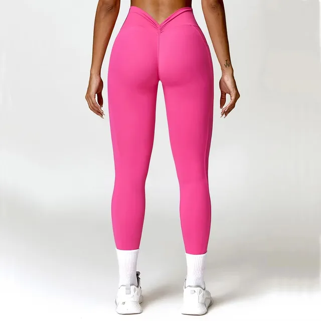 Women's V-shaped back net, fitness sports net, high waisted elastic solid yoga pants, gym push-pull leggings, women's jogging