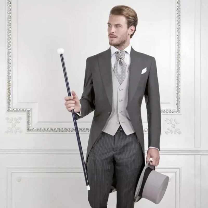 Men Suit 3 Pieces mens suit With Gray Vest Striped Trousers Business Casual For Wedding Groom Banquet Tuxedos Set Jacket Vest With Pants