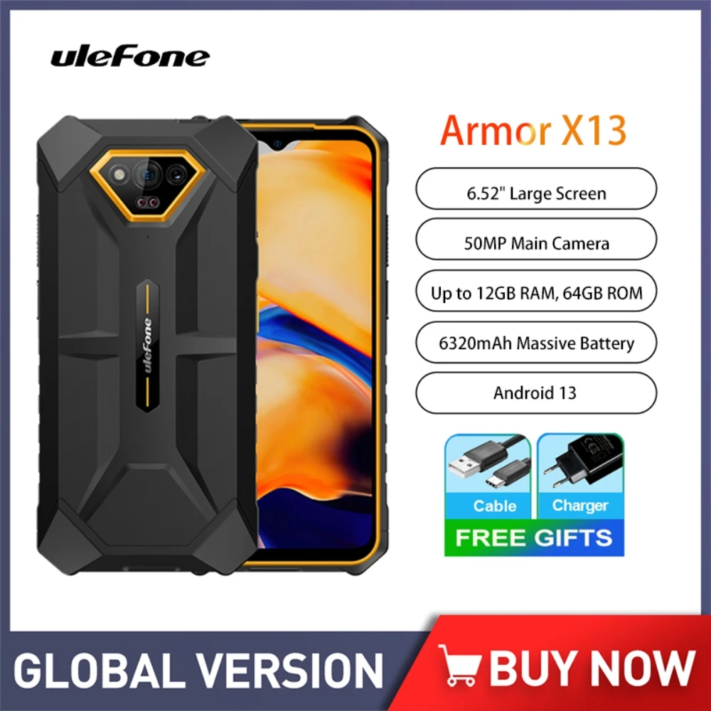 

Original Ulefone Power Armor X13 Rugged Smartphones Android 13 6.52 Inch 12GB+64GB 50MP 6320mAh Dual 4G VoLTE Cell Phone GPS NFC