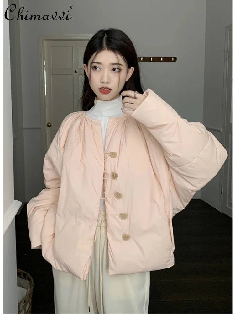 Fashion Long Sleeve Pink Sweet Cute Women's Short Down Jacket 2023 Winter Korean Style Commute Style Casual Loose Outerwear