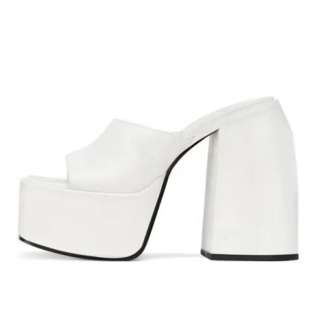 GIGIFOX Brand New Big Size 43 Summer White Chunky Heeled Mules High Heels Sexy Party Platform Heel Sandals Shoes For Women 2022 
