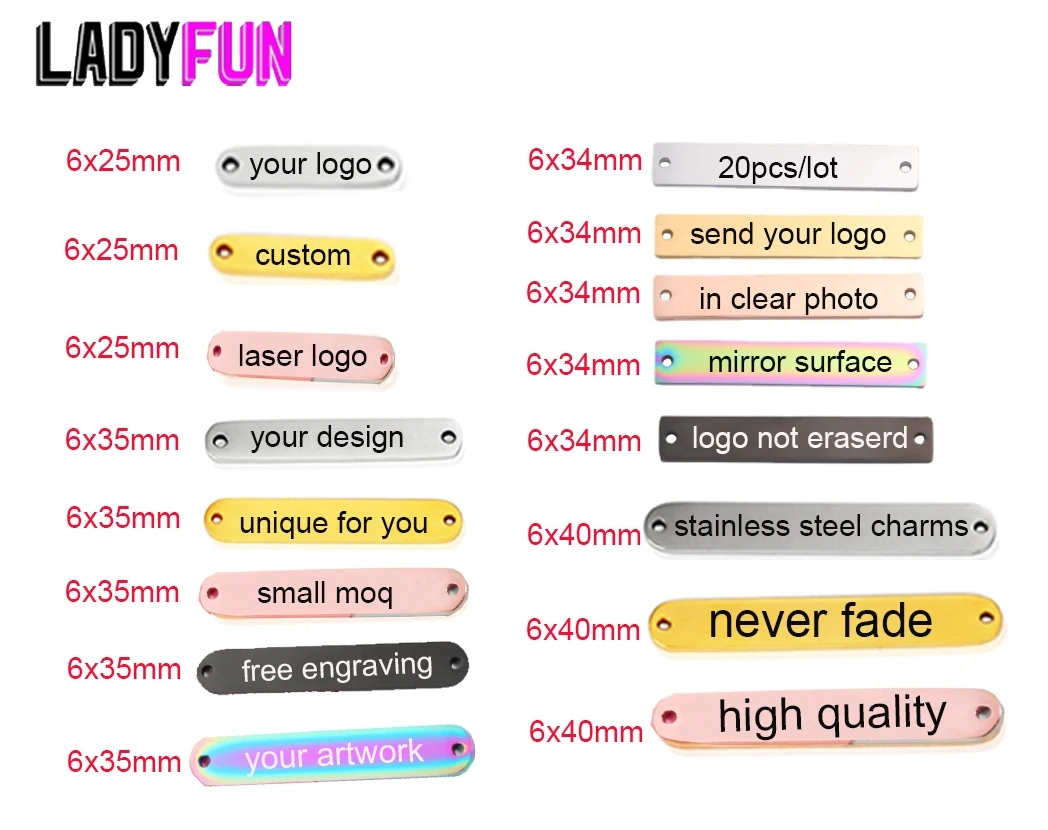 Connecteur rectangulaire à deux trous en acier inoxydable, pendentif en métal personnalisé, breloques personnalisées avec propre Logo, conception gratuite, 20 pièces/lot