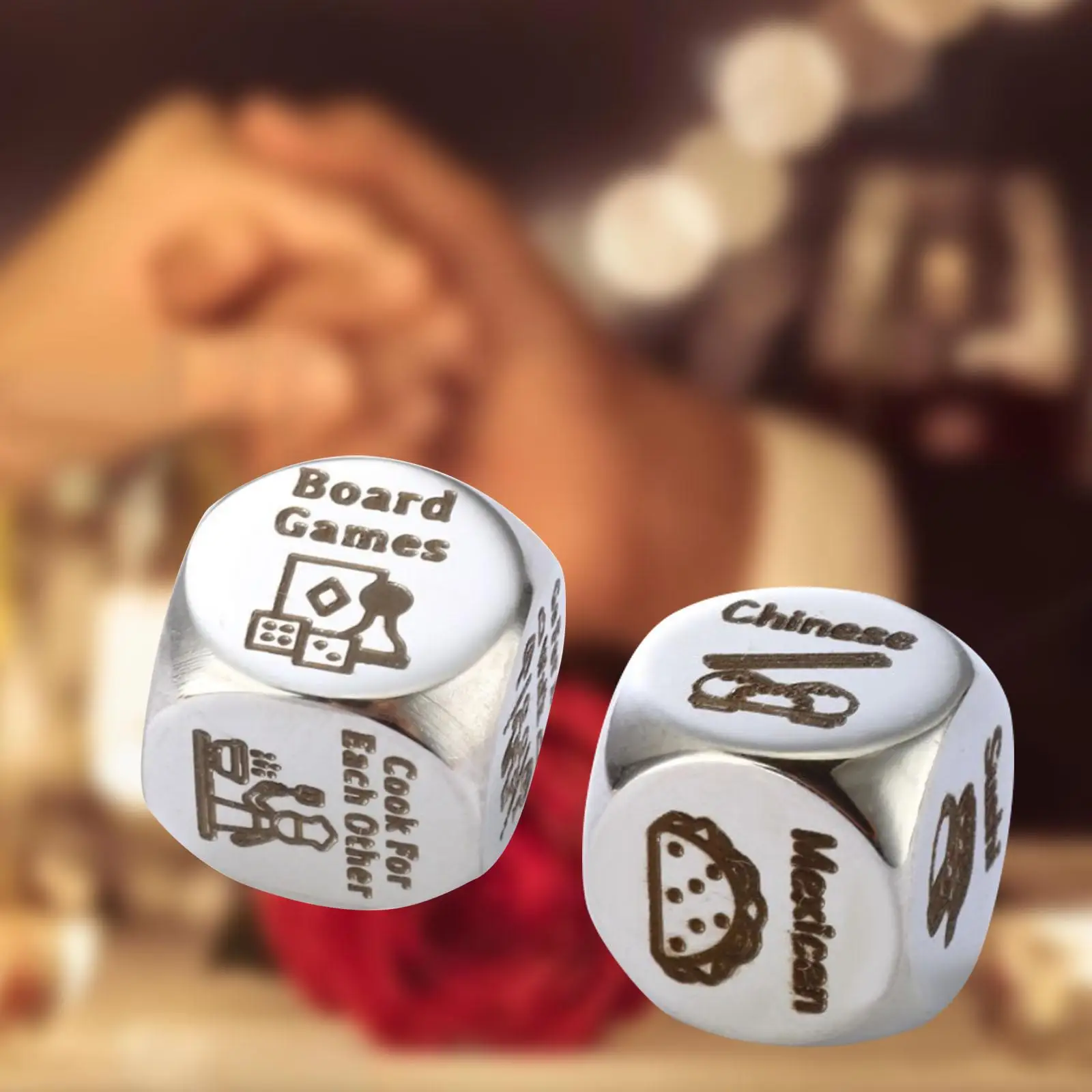 2x Food Dice Stainless Steel for Couples Husband Wife Valentines Day Gifts Food Decider for Birthday Valentines Gifts Wedding