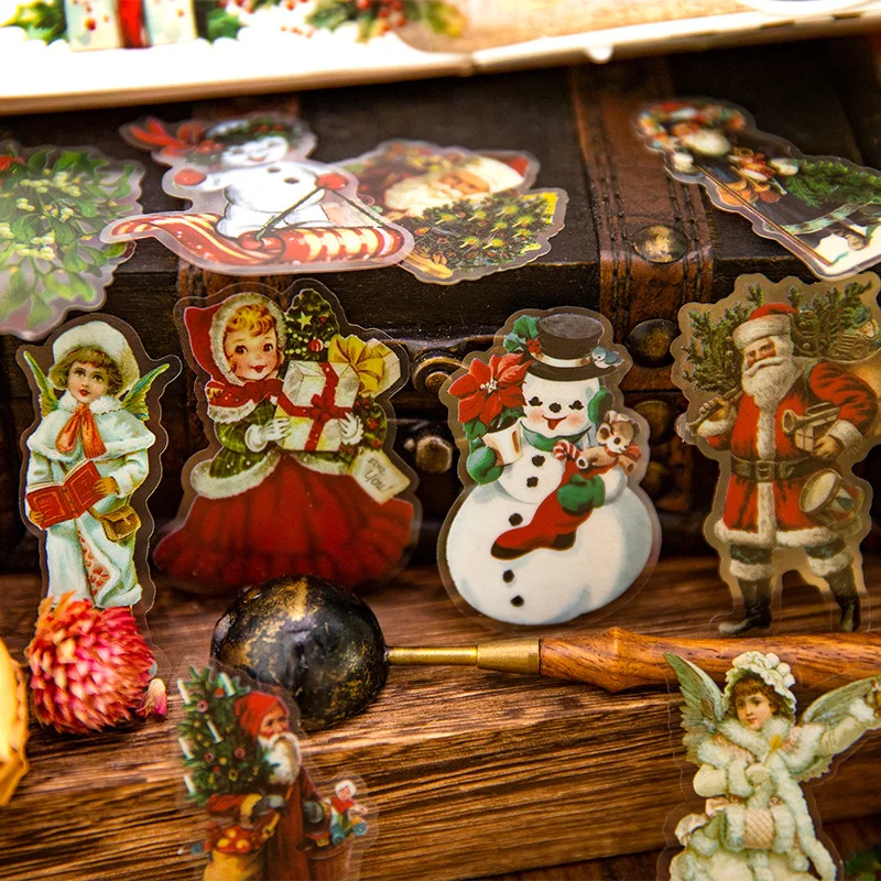 30pcs Christmas Handbook DIY Material Decoration Stickers Christmas Angel PET Scrapbook Decoration Handbook Decoration Stickers