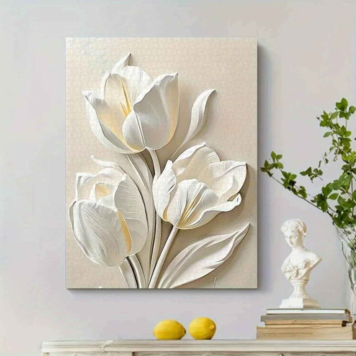 1000 יחידות פאזל טוליפ לבן בעיצוב 3D - פאזל קרטון ממוחזר ללא מסגרת גדולה למבוגרים, ידידותי למתחילים להרפיה עצמית