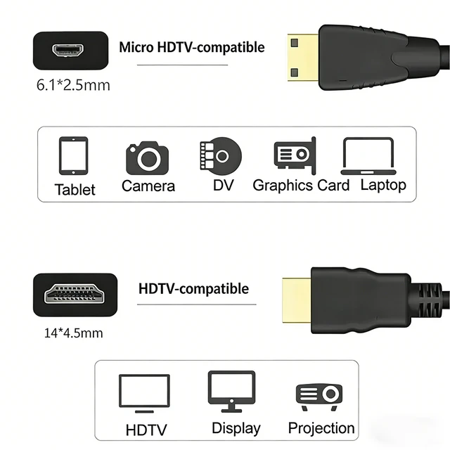 Male to Male HDTV to Micro HDTV Digital Audio Video Cable V1.4 M/M 1080p 1440p for HDTV PS3 XBOX 3D HDTV 2