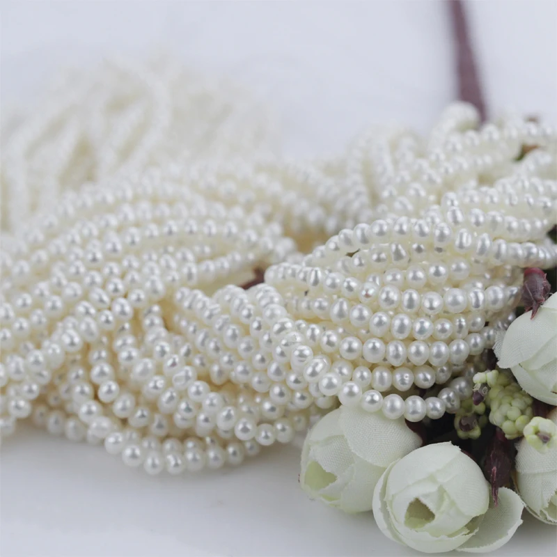 3-4Mm Small Tiny Size Potato Shape White Real Natural Freshwater Pearls Strand