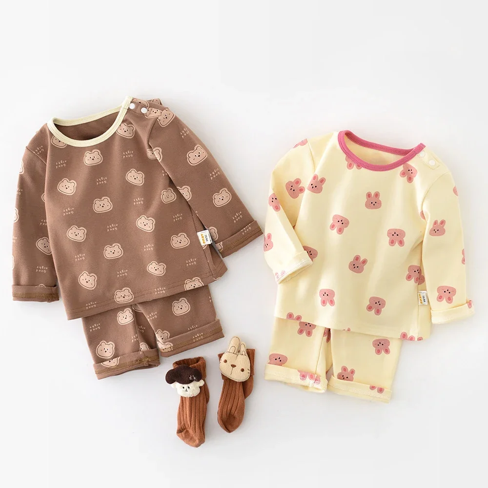 Baby Girls Bunny Print Pajama Suit Autumn Sleep Wear