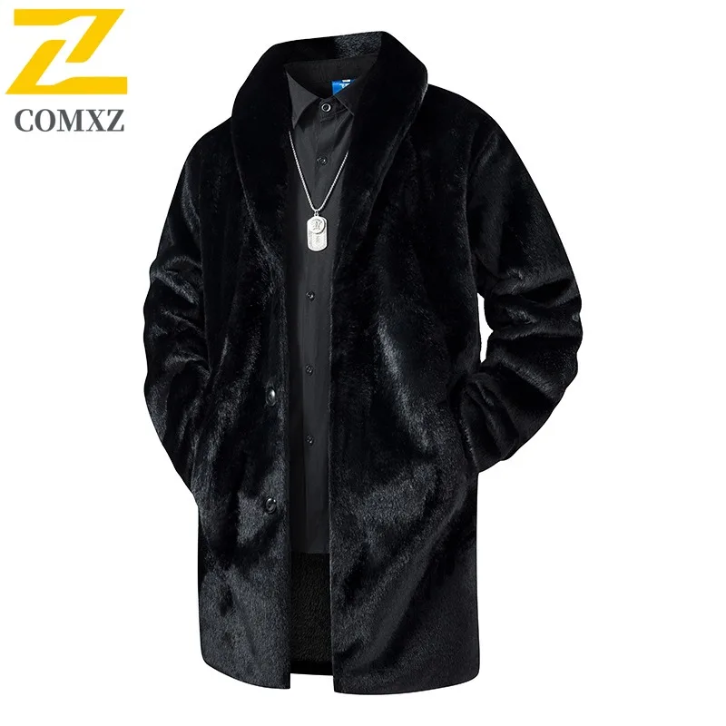 Men's Extra Long Thick Mink Jacket American style Fur Coat Winter Windproof Parka Overcoat Luxury Double-Faced Cashmere Lined