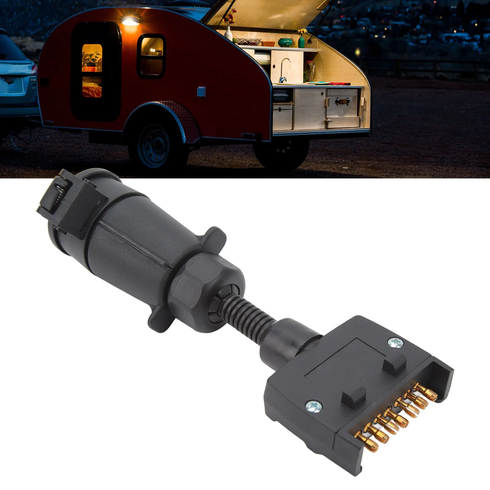 Trailer Adapter Plug 7 PIN Round Female to Flat Male Simple to Operate Wiring Connector For Caravan Boat
