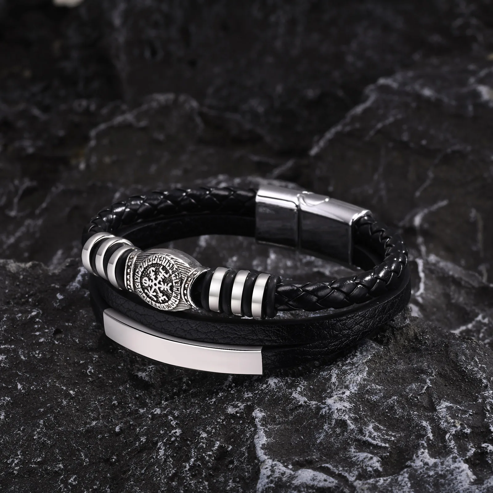 Bracciale In Pelle Intrecciata Per Uomo, Regalo Per Papà, Con Chiusura In Acciaio Inox 316L, Confezione Regalo Con Biglietto, Lunghezze 21 E 23 Cm