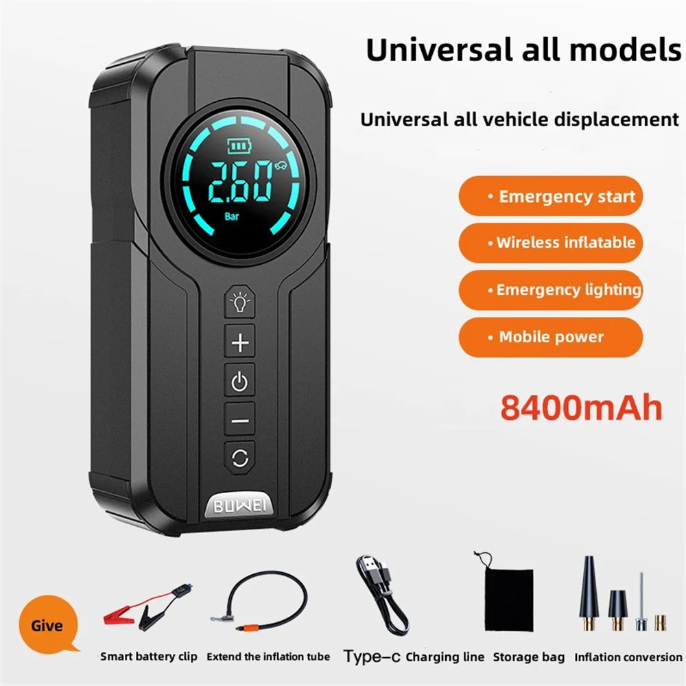 4 In 1 Car Jump Starter Air Pump Power Bank Lighting Portable Air  Compressor Cars Battery Starters Starting Auto Tyre Inflator