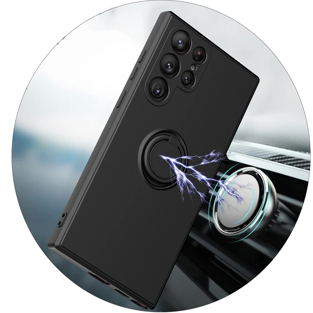 Premium Liquid Silicone Phone Case with Magnetic Ring Holder Strap