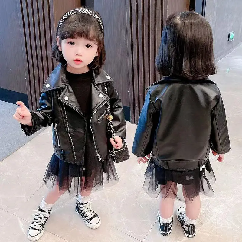 

Girls Leather Coat Outerwear Zipper Fly Girls Coats Casual Style Coat Kids Spring Autumn Kids Clothing1-6 Yeas