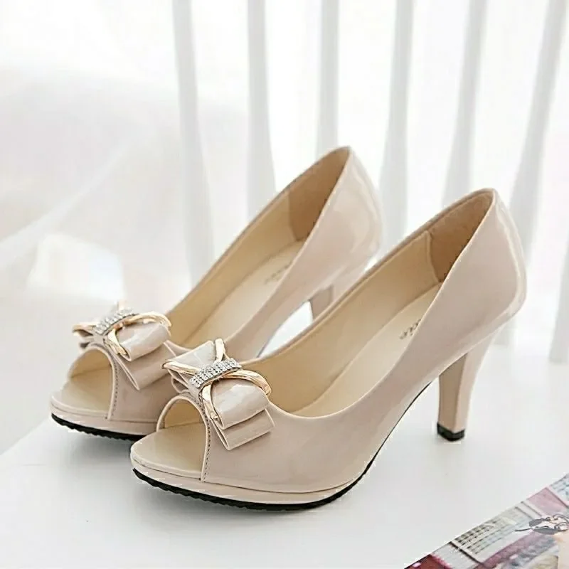 2024 Female Stiletto High Heel Shoes Woman Pumps Sexy Open Toe Fish Mouth Shoes Woman Bowknot Party Sandals Ladies Summer Shoes 3