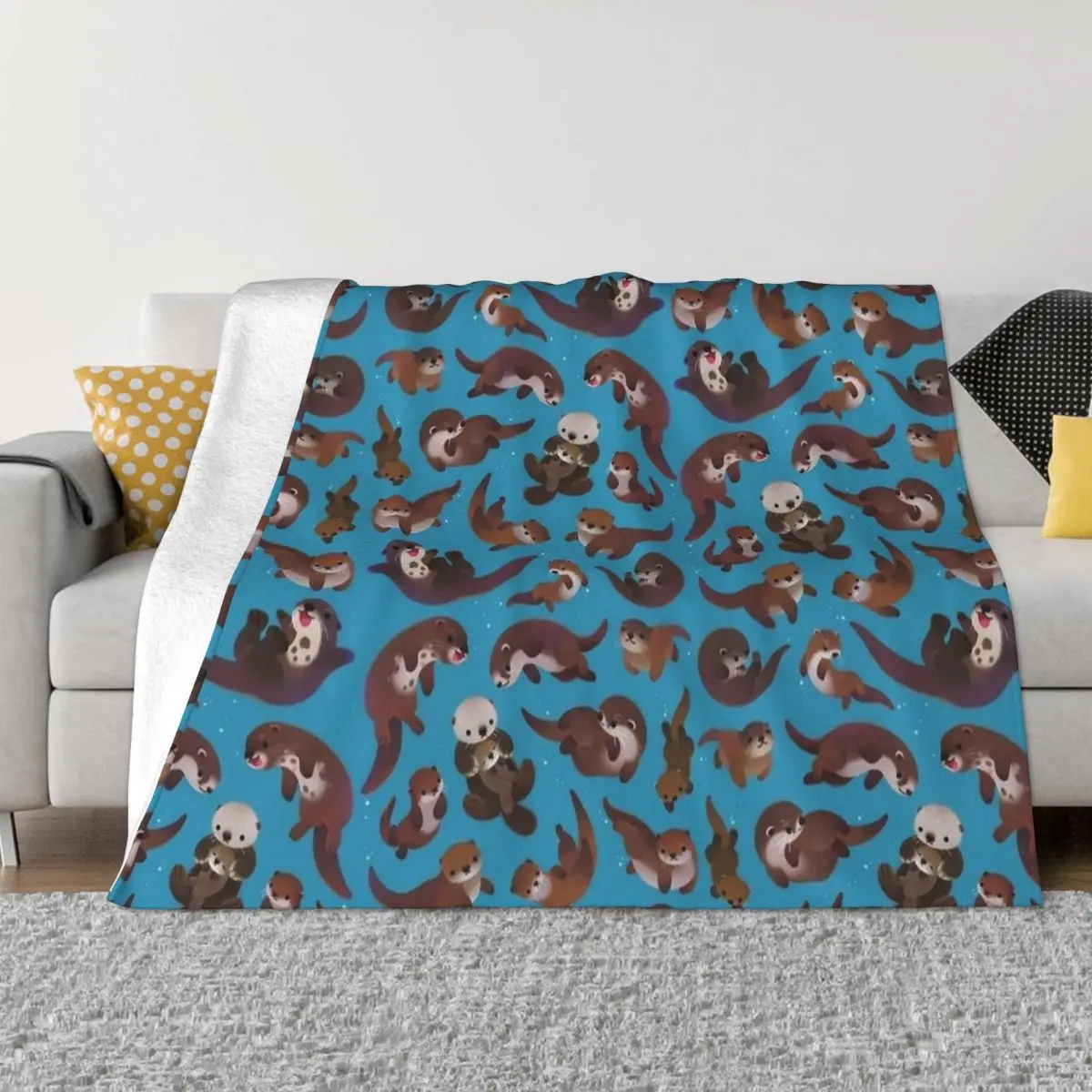 

Kawaii Sea Otters Cute Animal Blanket Coral Fleece Plush Spring Autumn Soft Throw Blanket for Sofa Bedroom Plush Thin Quilt