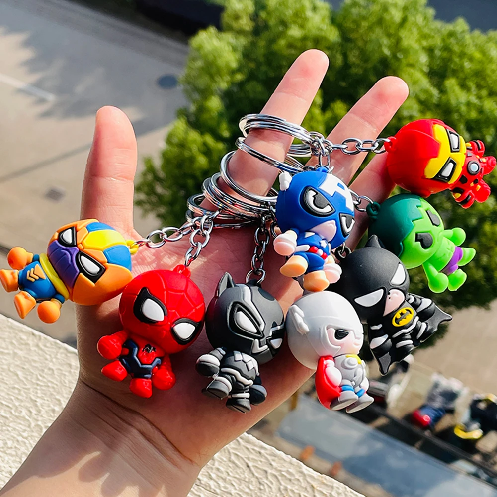 

Superhero Spider Man PVC Figurine Model Keychain The Avengers Thor Odinson Hulk Iron Man Black Panther Thanos Pendant Keyring