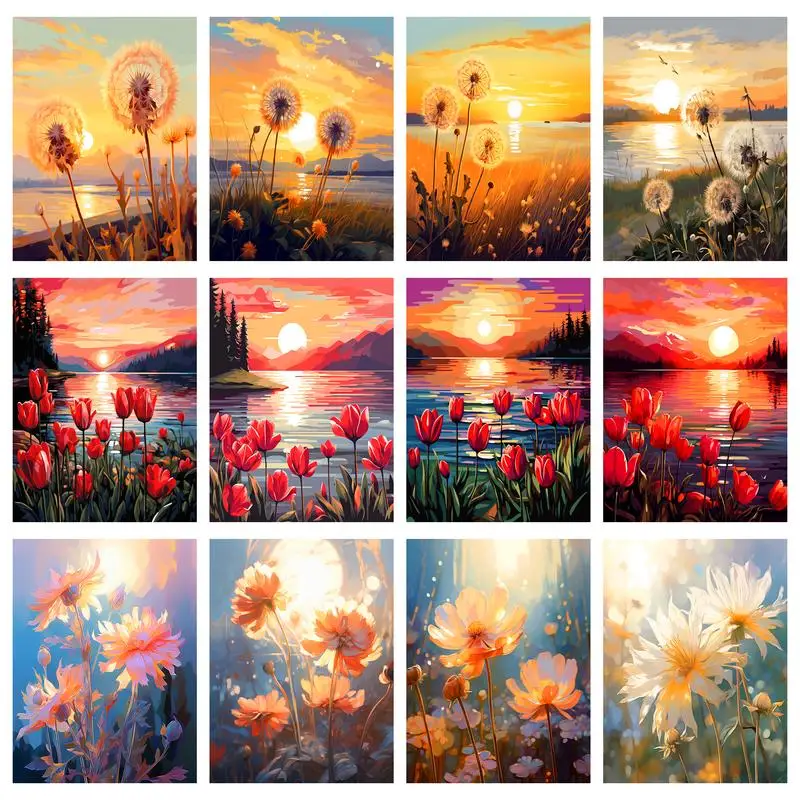 RUOPOTY Painting By Acrylic Number Flower Sunset Acrylic Paints Wall Accessories Original Gifts Markers By Numbers Personalized