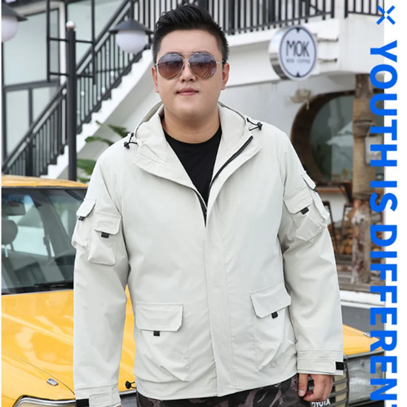 Men Cargo Jacket Hoodie Black Yellow Safari Male Zipper Loose Plus