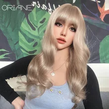 

Long Natural Wavy Platinum Blonde Wigs with Bangs Cosplay Party Lolita Synthetic Wigs for Women Heat Resistant Fiber bangs