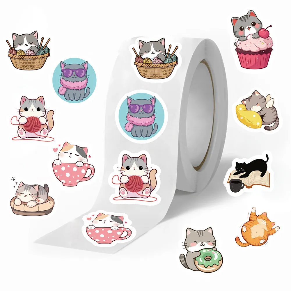 Mix-and-Match Cat Head Stickers Roll (500 Sheets) Decor for Planners, Envelope Sealing & Notebook Crafts( Anime Worlds Store)