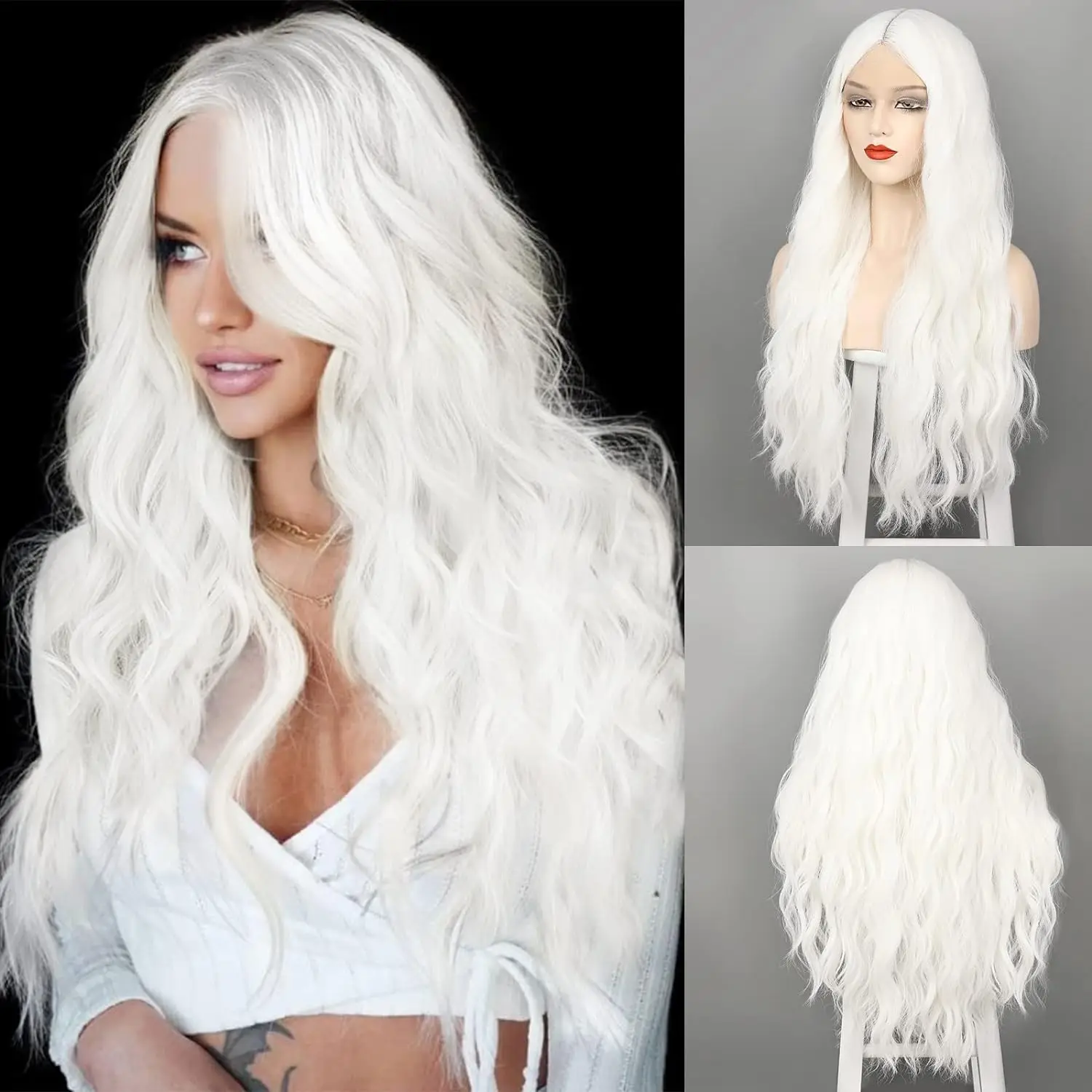 Long Syntheic Wigs for Women 30 Inches Wavy Lace Middle Part Natural Looking Silky for Daily Use Halloween