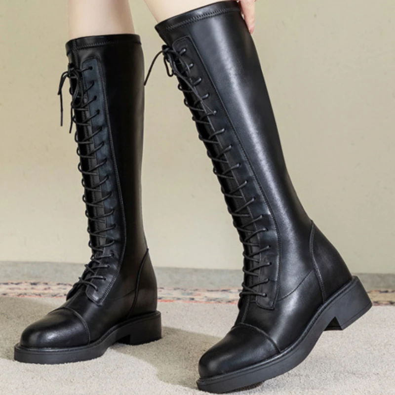 

туфли женские на каблуке туфли женские на платформе готические Женские рыцарские сапоги на шнуровке, осенне-зимние сапоги до колена с круглым носком и толстой подошвой, нескользящая удобная обувь, обувь для платформы