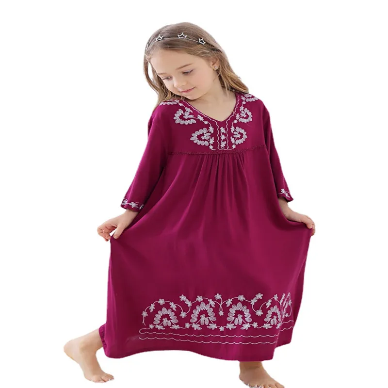 Girls' sleepwear summer Pure Cotton Embroided Dress Pajamas princess nightgown for children kids homeclothes sleep dress
