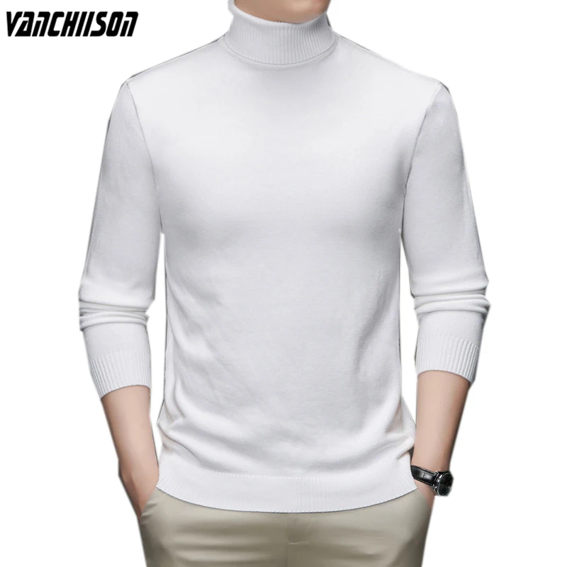Men Knit Tops Pullover Warm Basic for Autumn Winter Sweater Turtleneck Solid Male Fashion Casual Clothing 0754