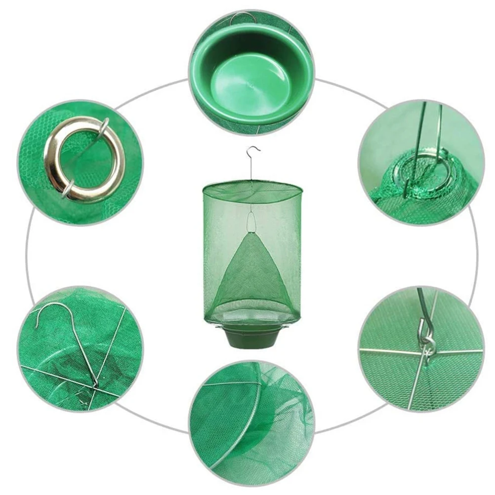 

4Pcs Reusable Hanging Folding Fly Insect Trap Cage Net Fly Catcher Killer Cage Bait Storage Pot Pest Control Garden Supplies