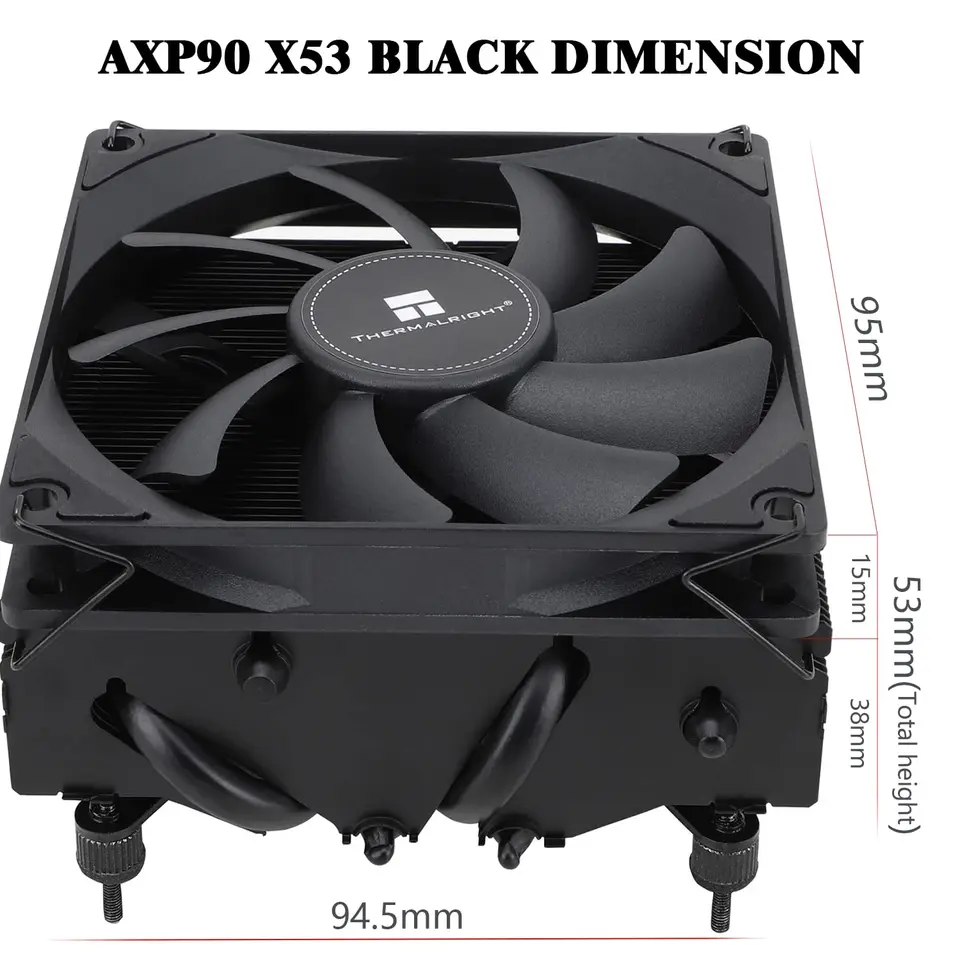 TR-Thermalright AXP90 X36 Black CPU-Kühler-4 Heatpipes, Leiser 92mm Low Profile Lüfter-2700RPM, Für AMD AM4/AM5,Intel LGA1851/1700/115x/1200,Niedriges Profil ITX PC Kühler-Schwarz