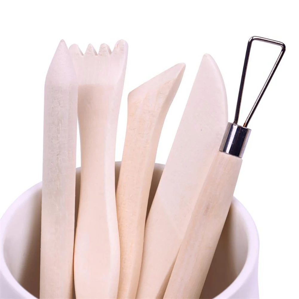 5Pcs of Art Supplies Clay Sculpture Wooden Ceramic Knife Sculpture Carving Shapers Cutters Clay Craft Polymer Clay Tools Set